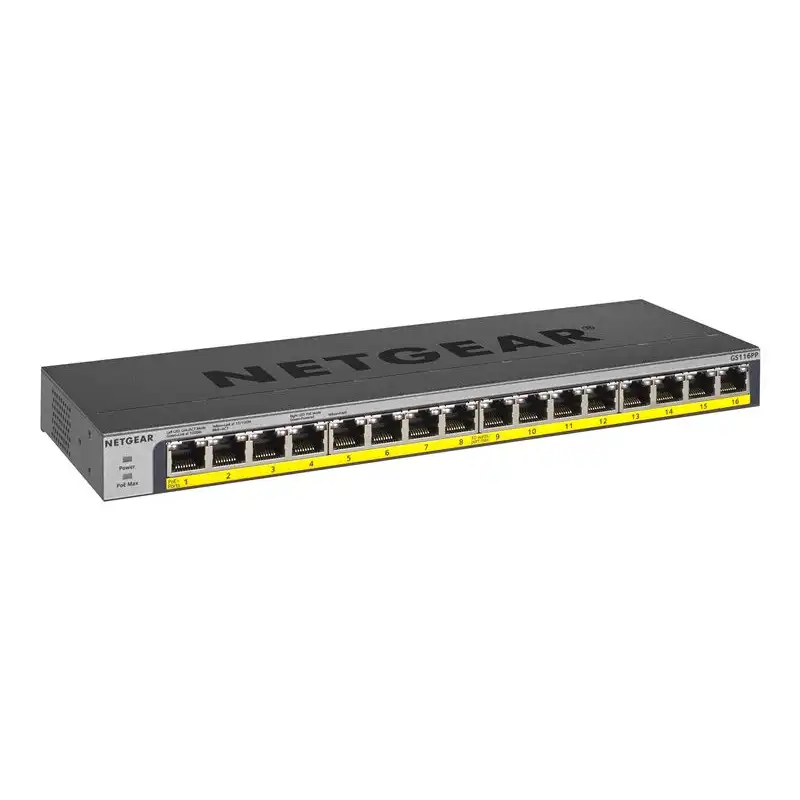 NETGEAR GS116PP - Commutateur - non géré - 16 x 10 - 100 - 1000 (PoE+) - de bureau, Montable sur rac... (GS116PP-100EUS)_1